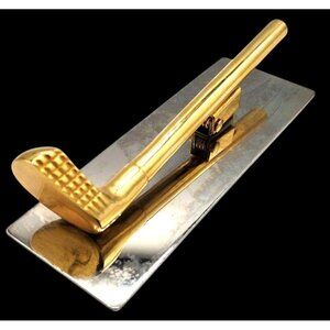 Golf Club Paper Holder 1970s Brass Clip Document Vintage Novelty Office Gift